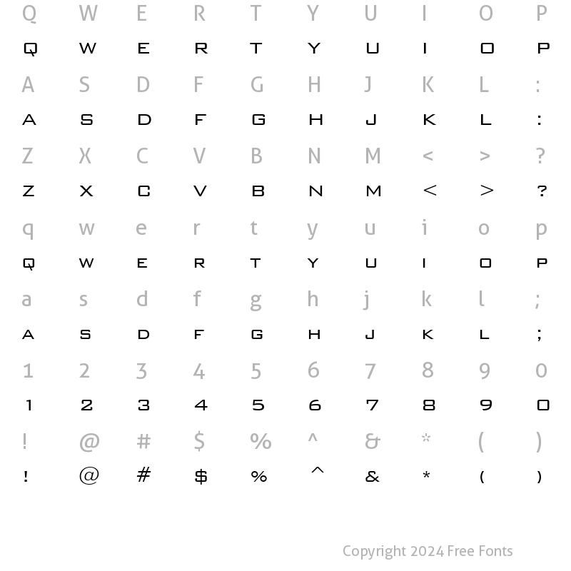 Character Map of BankGothic Lt BT Light