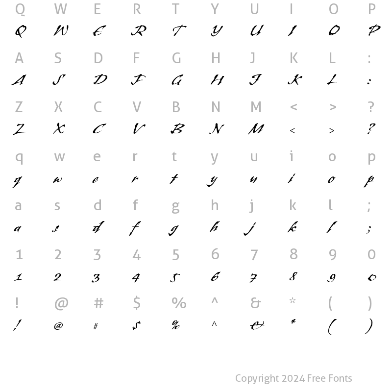 Character Map of Banshee RomanItalic