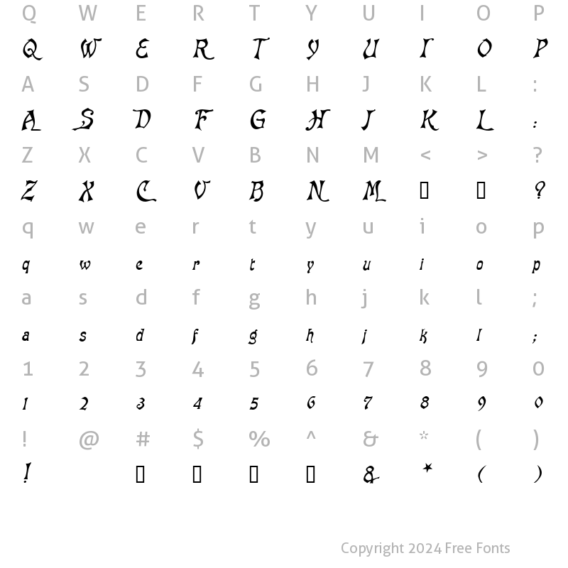 Character Map of Baphomet Italic