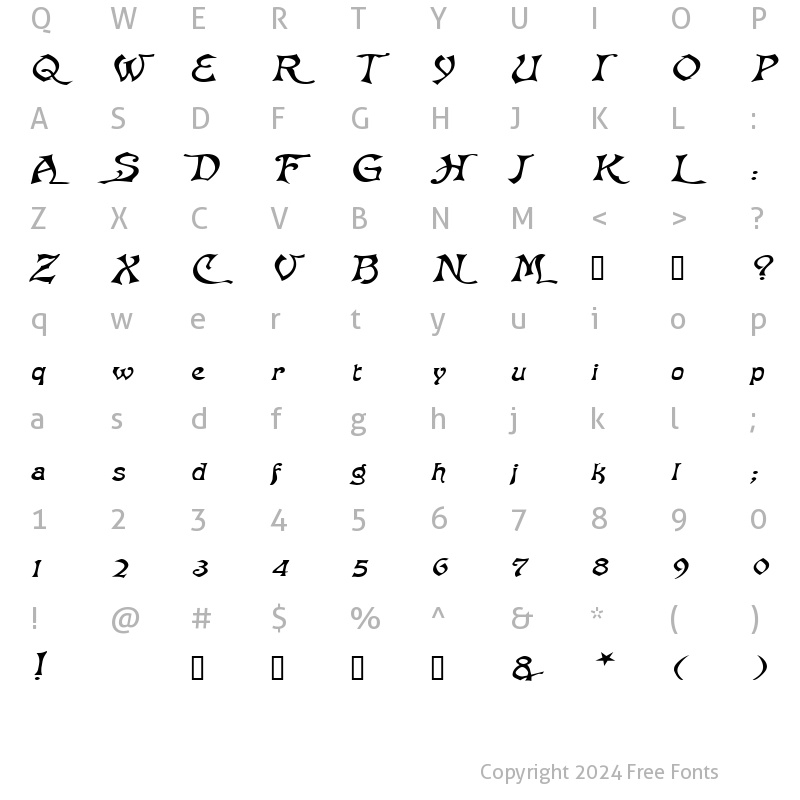 Character Map of BaphometExtended Italic