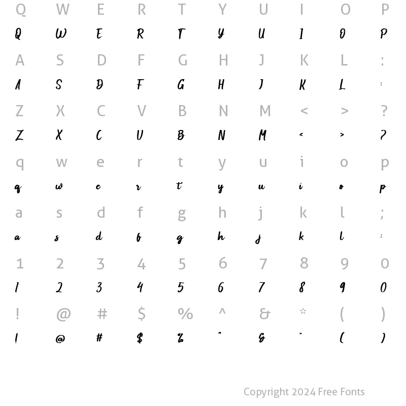 Character Map of Baqillugs Regular