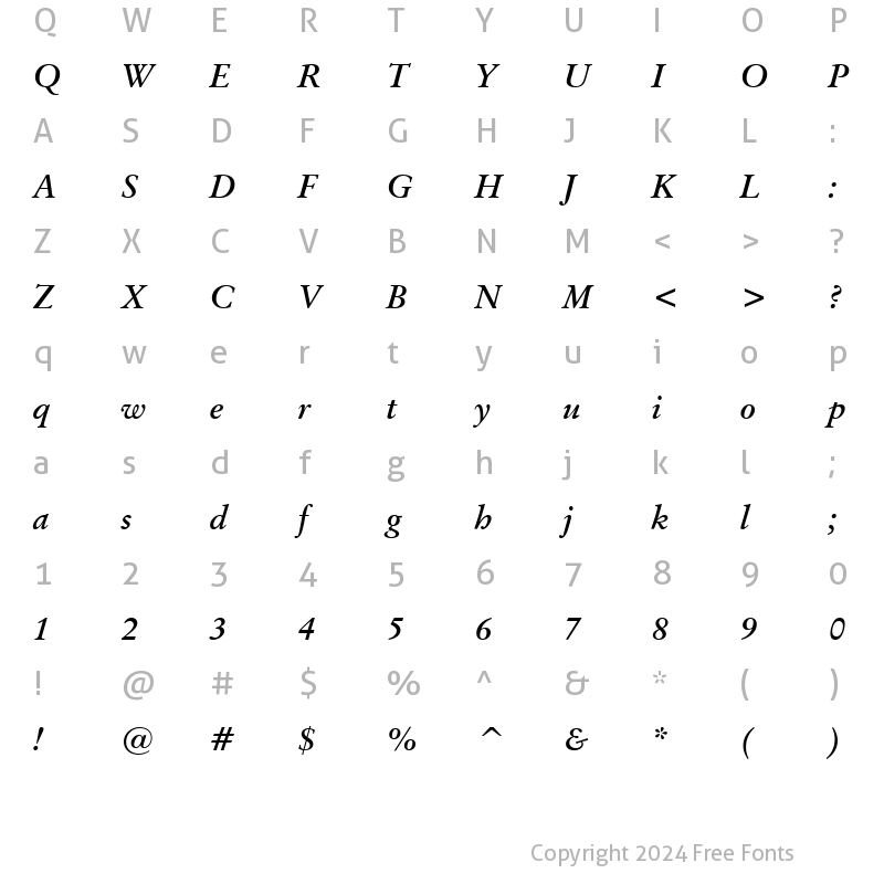 Character Map of Baramond Bold Italic