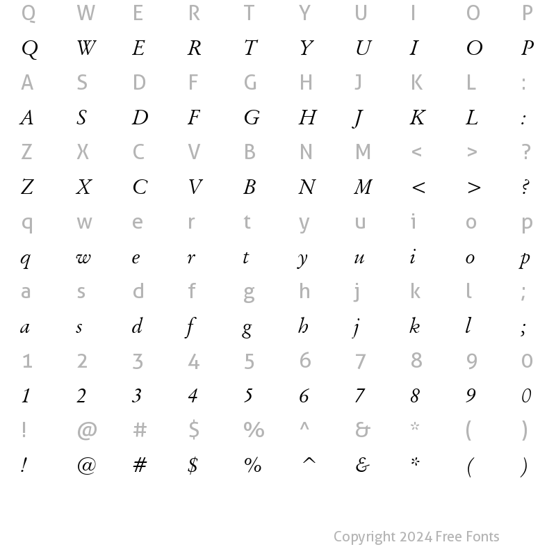 Character Map of Baramond Italic