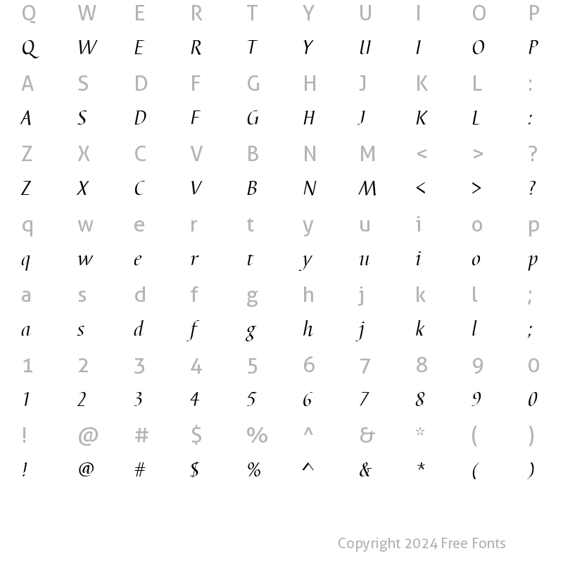 Character Map of Barbedor Italic