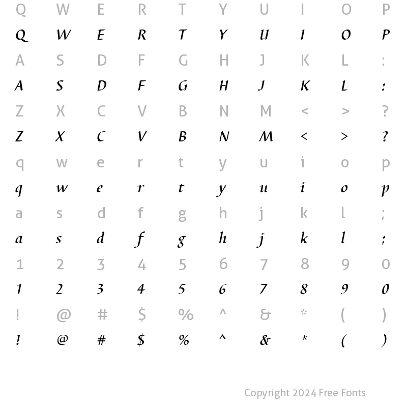 Character Map of BarbedorTMed Italic