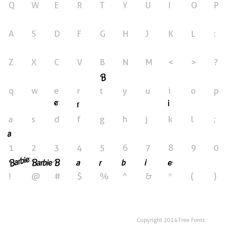 Character Map of BarbieLogo SansScript Regular