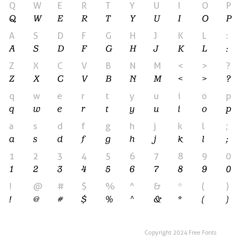 Character Map of Barcelona ITC Std Book Italic