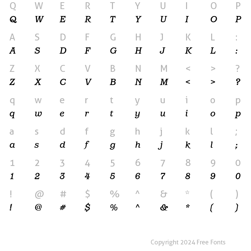 Character Map of Barcelona ITC Std Medium Ital