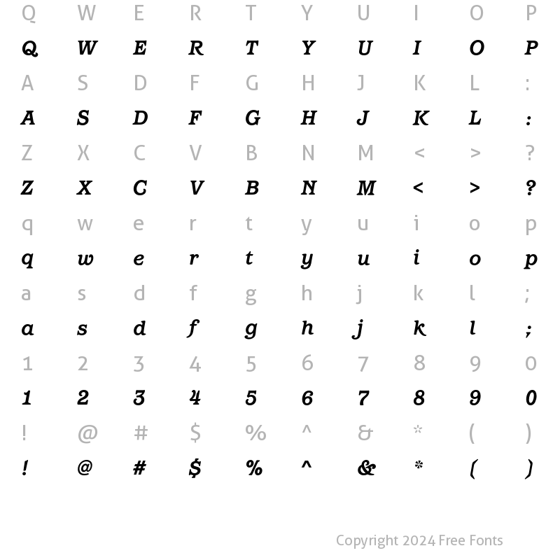 Character Map of BarcelonaEF-BoldItalic Regular