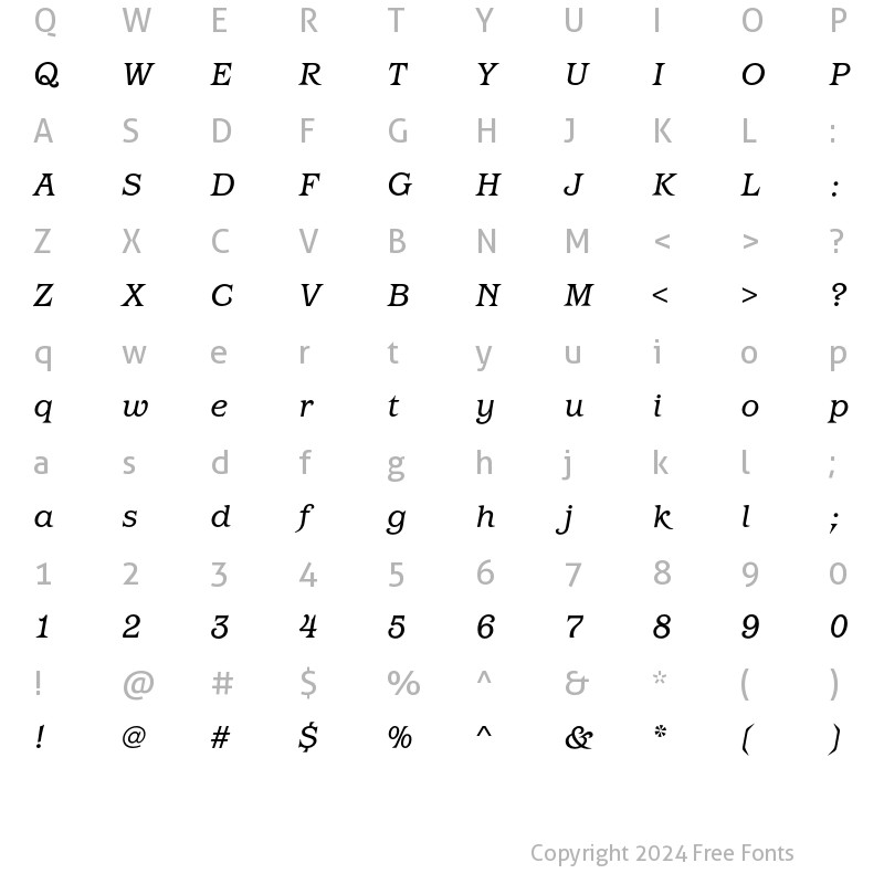 Character Map of BarcelonaEF-BookItalic Regular