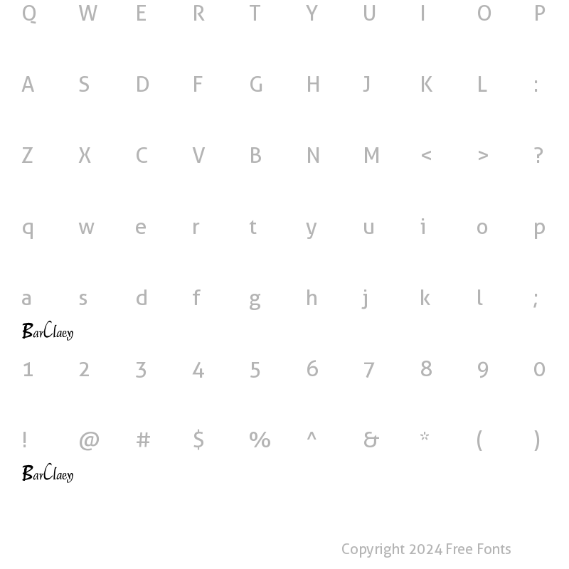 Character Map of BarClaey Label Regular