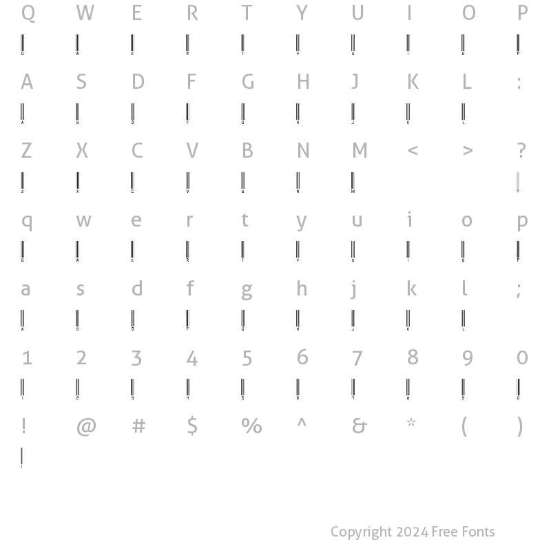 Character Map of barcode font Regular