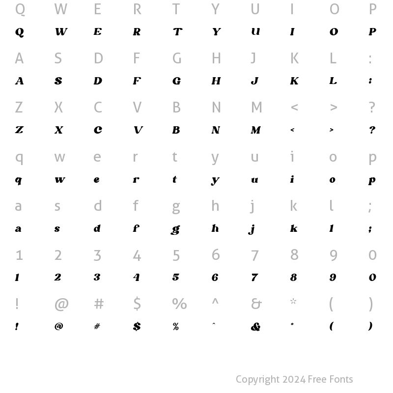Character Map of Bargie Italic