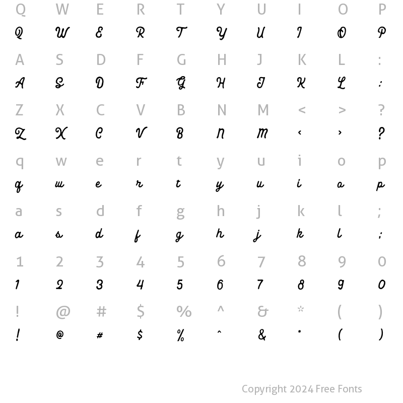 Character Map of Bariyet Script