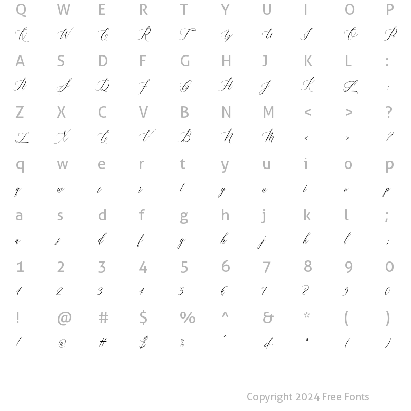 Character Map of Barracuda Script Regular