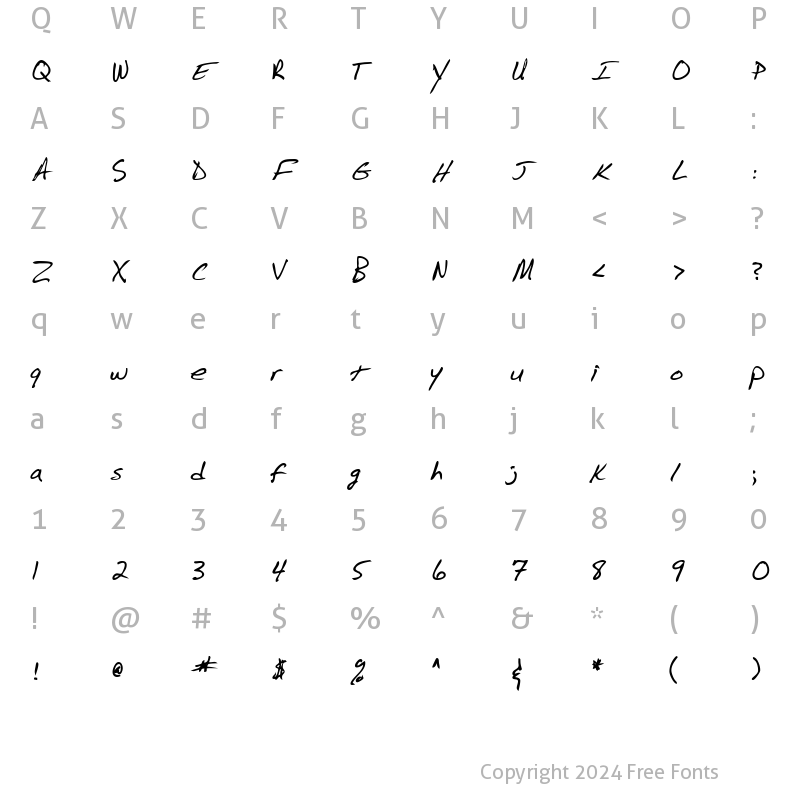 Character Map of BarrysHand Bold