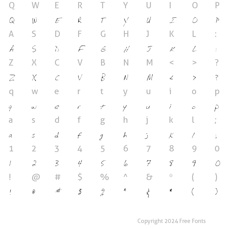 Character Map of BarrysHand Regular