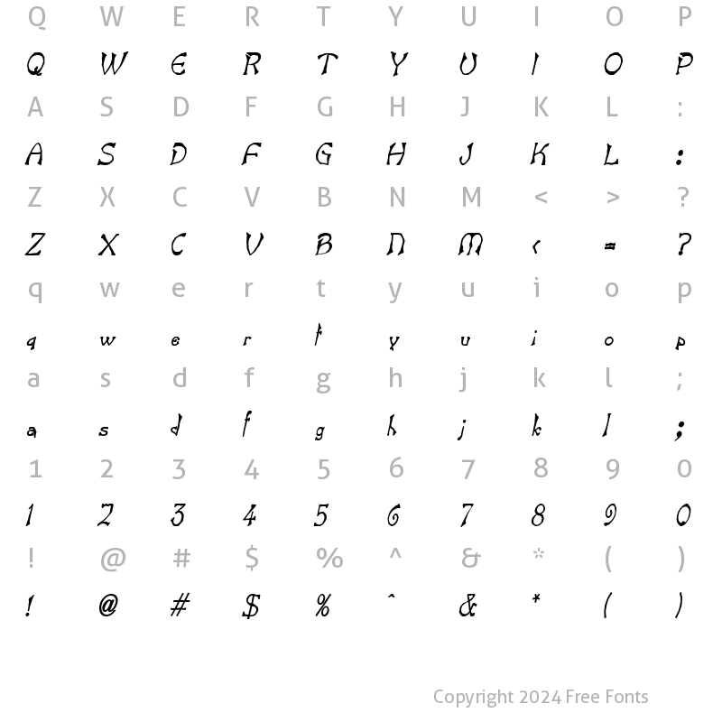 Character Map of Bart Thin BoldItalic