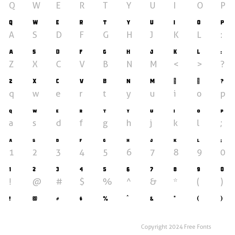 Character Map of Bartender Bold Serif Letterpress