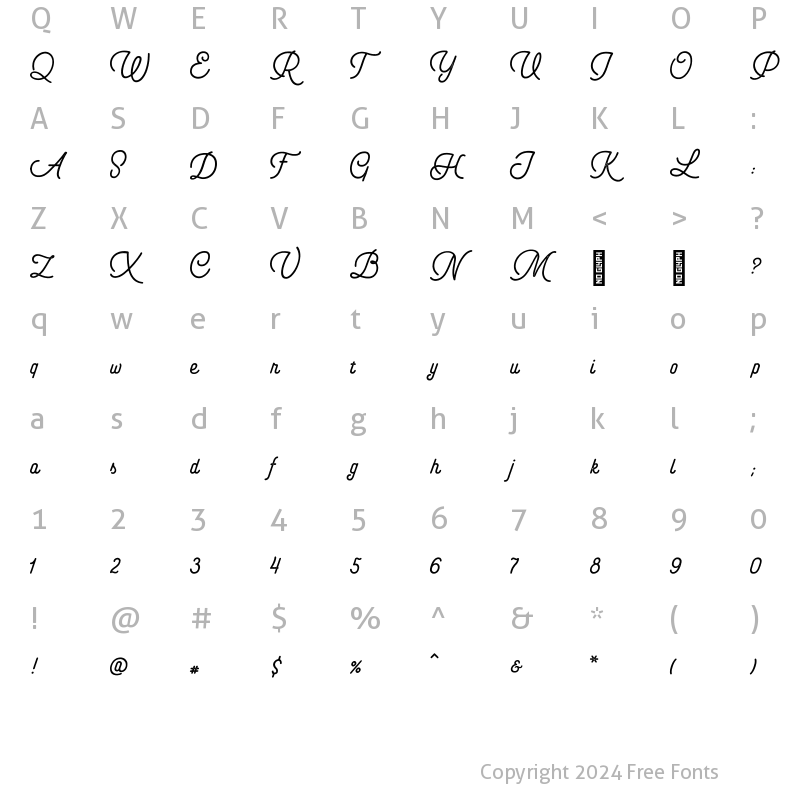 Character Map of Bartender Script Letterpress