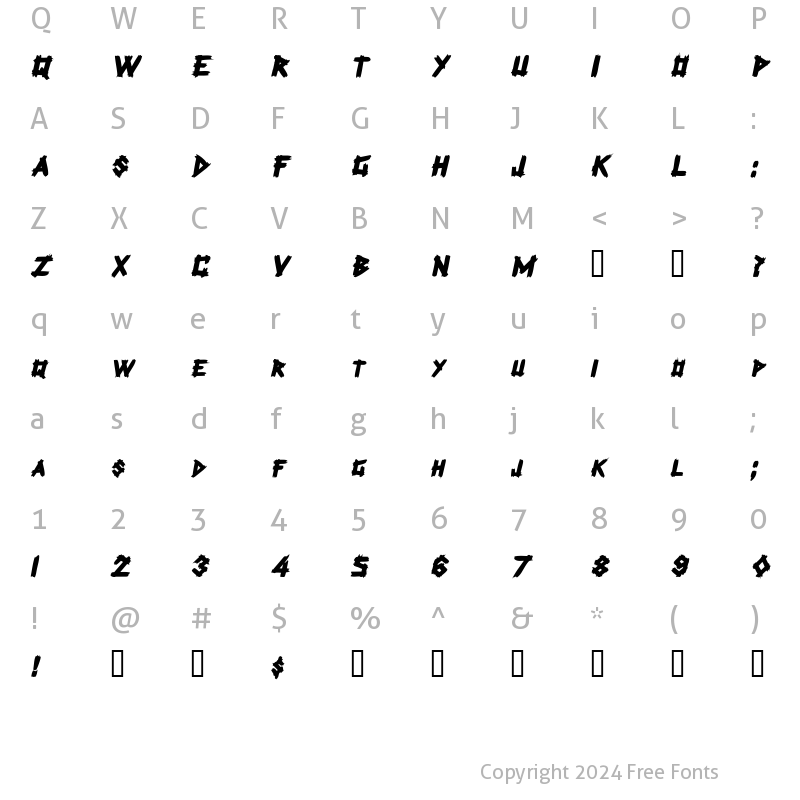 Character Map of BarwoodSCapsSSK BoldItalic