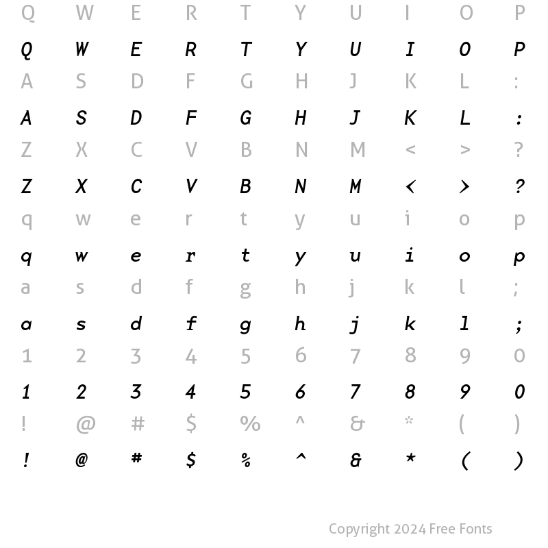 Character Map of BaseMono WideReg Italic