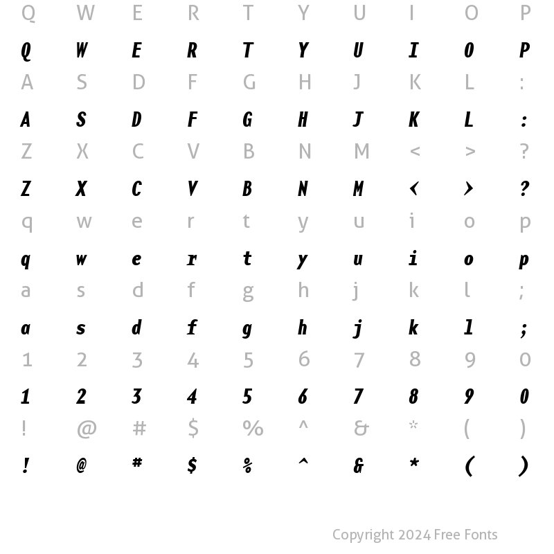 Character Map of BaseMonoNarrowBoldItalic Bold Italic