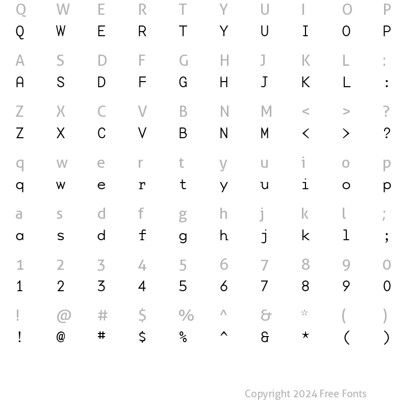 Character Map of BaseMonoWide-Thin Thin