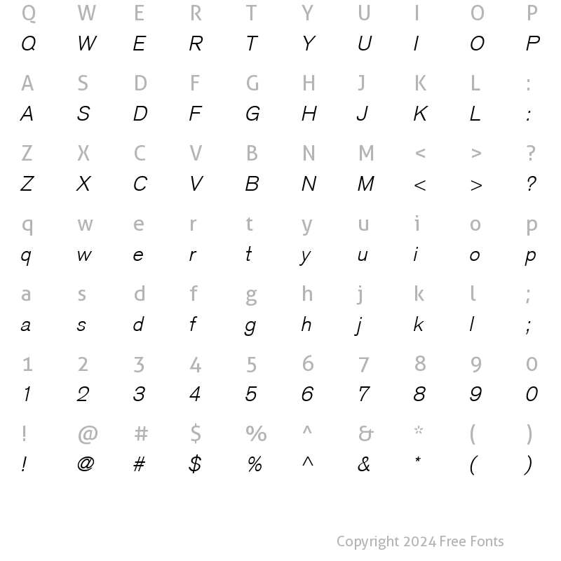 Character Map of BasicCommercial LT Light Italic