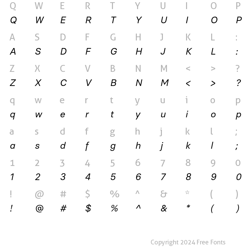 Character Map of Basier Square Italic