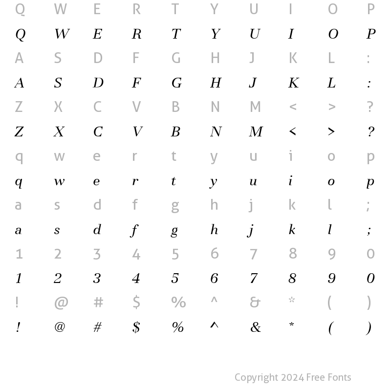 Character Map of BasiliaT Italic