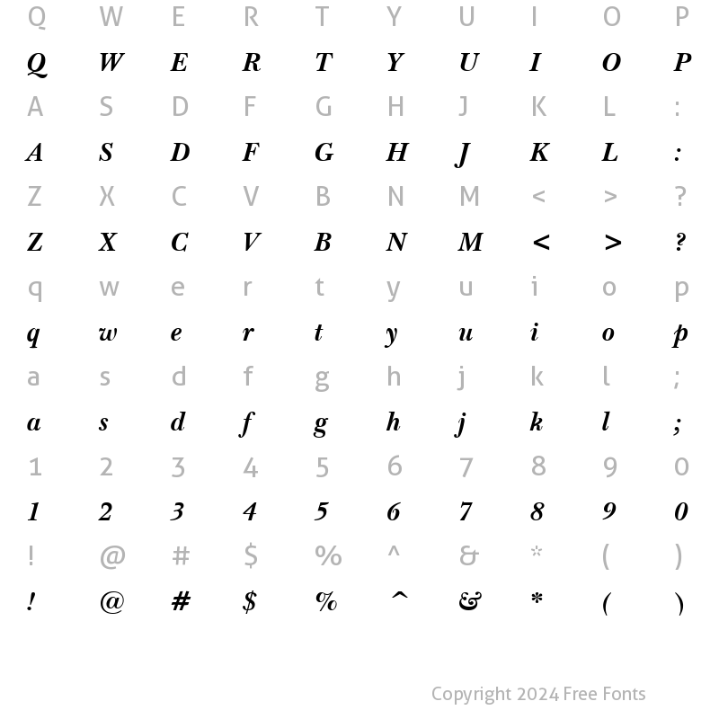 Character Map of Baskerton Bold Italic