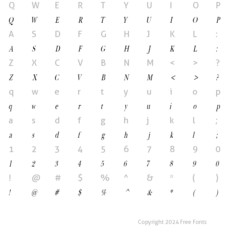 Character Map of BaskertonCondensedSW Italic