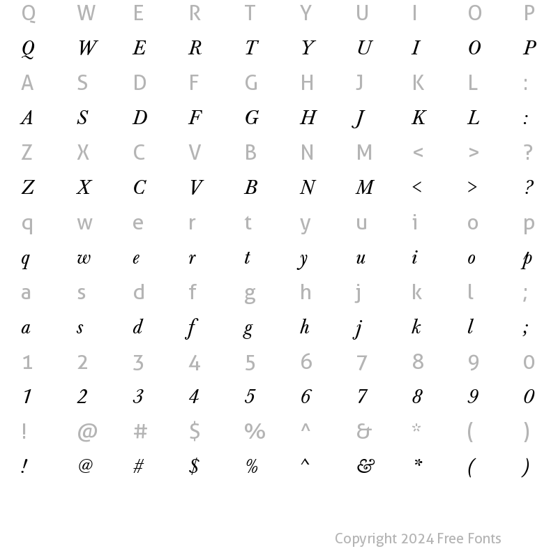 Character Map of Baskerville Becker Italic