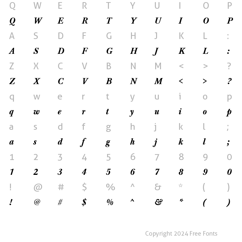 Character Map of Baskerville Becker Med Italic