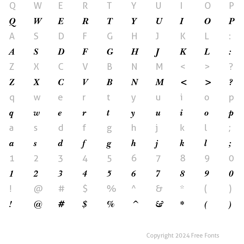 Character Map of Baskerville BT Bold Italic