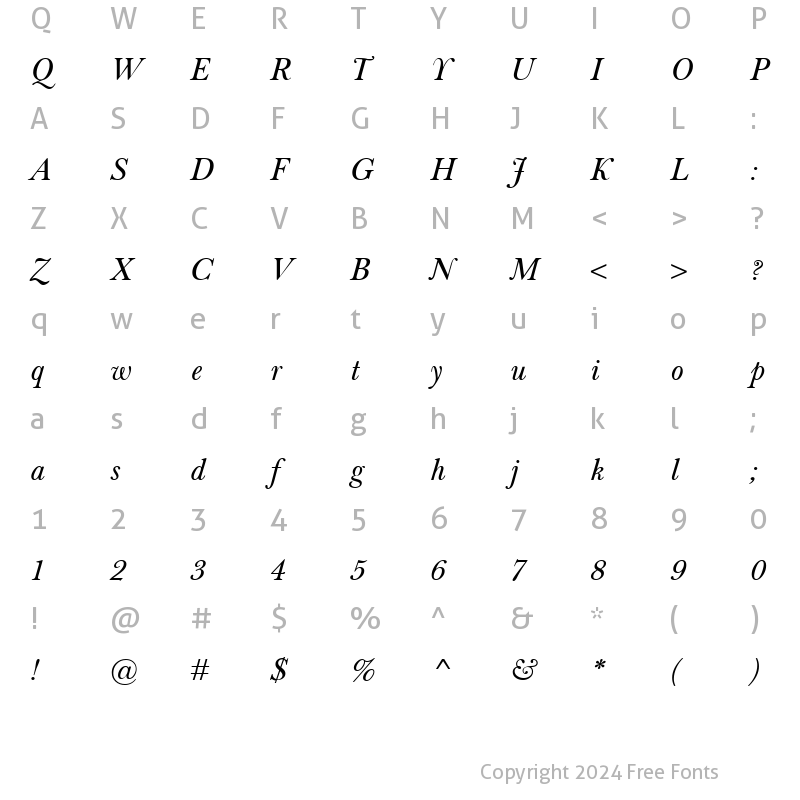 Character Map of Baskerville Classico Italic