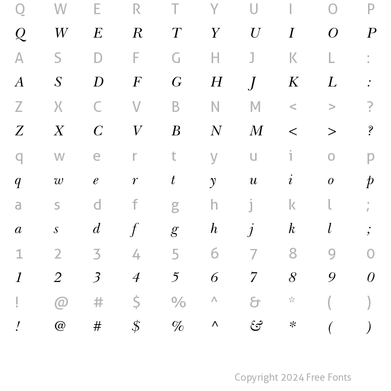 Character Map of Baskerville Cyrillic Inclined