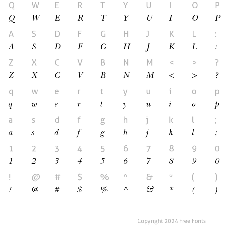 Character Map of Baskerville Cyrillic LT Std Inclined