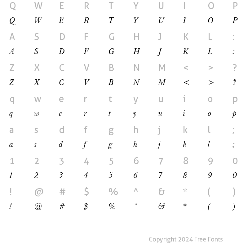 Character Map of Baskerville Light Italic