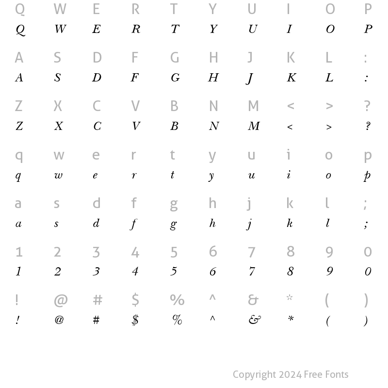 Character Map of Baskerville Light SSi Light Italic