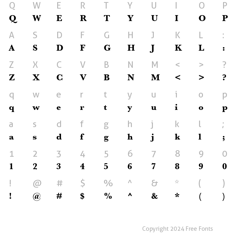 Character Map of Baskerville MT Std Bold