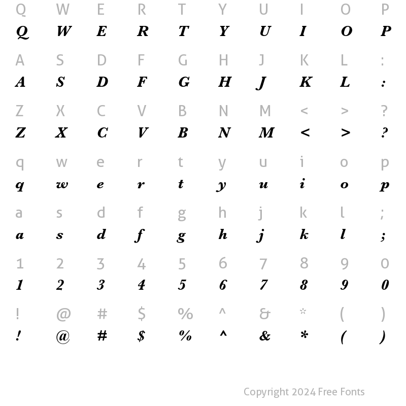 Character Map of Baskerville MT Std Bold Italic