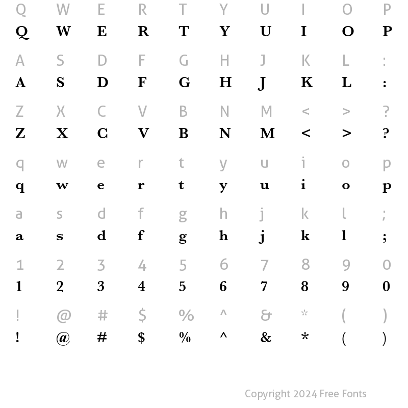 Character Map of Baskerville MT Std Semibold