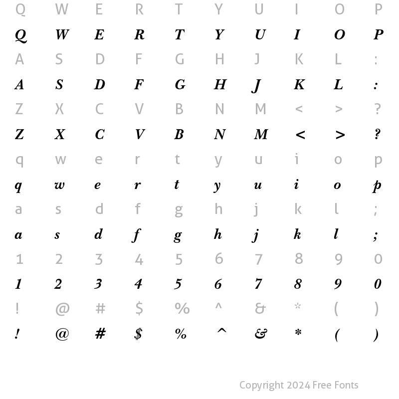 Character Map of Baskerville No.2 Bold Italic