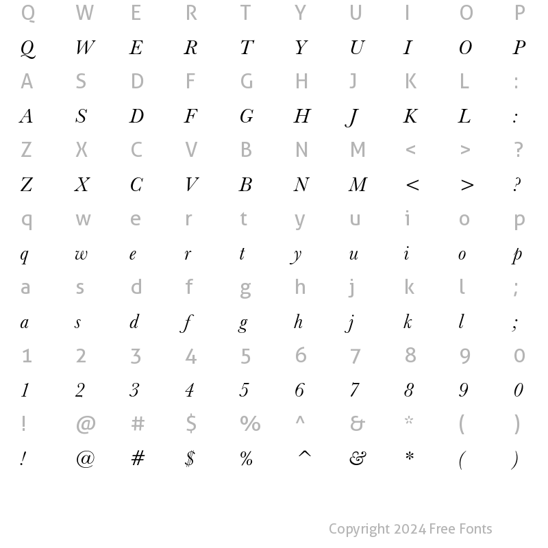 Character Map of Baskerville No.2 Italic