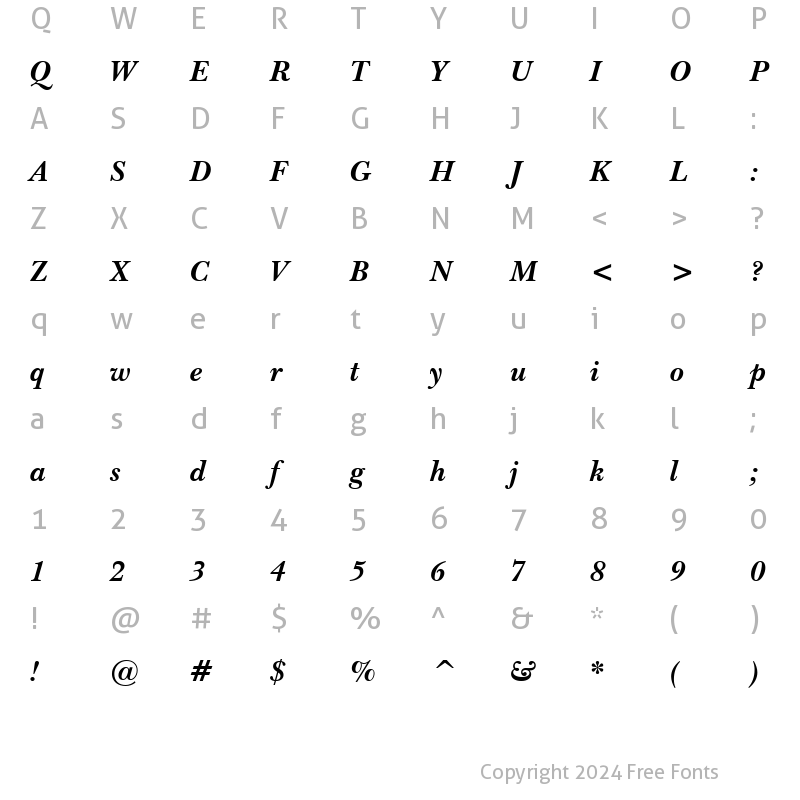 Character Map of Baskerville WGL4 BT Bold Italic