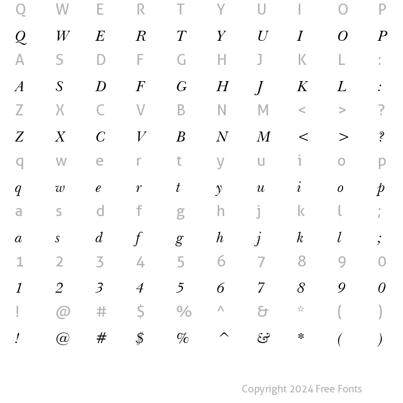 Character Map of Baskerville WGL4 BT Italic