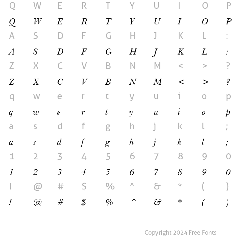 Character Map of Baskerville Win95BT Italic