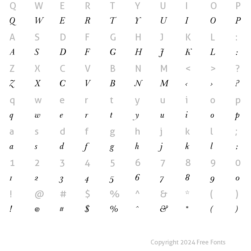 Character Map of Baskerville1757 Italic